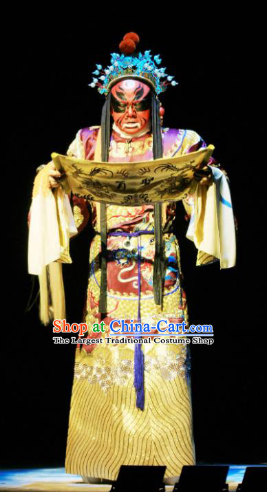 Kou Zhun Chinese Bangzi Opera Painted Role Apparels Costumes and Headpieces Traditional Hebei Clapper Opera Minister Garment Official Clothing