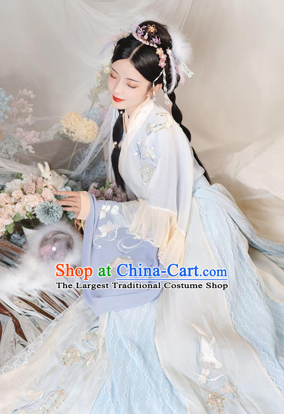Chinese Ancient Goddess Embroidered Hanfu Dress Apparels Traditional Jin Dynasty Patrician Princess Historical Costumes Complete Set