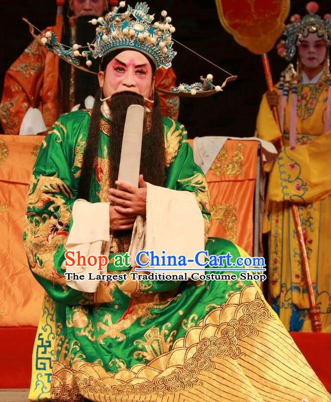 Pan Yang Song Chinese Bangzi Opera Elderly Male Apparels Costumes and Headpieces Traditional Shanxi Clapper Opera Official Kou Zhun Garment Laosheng Clothing