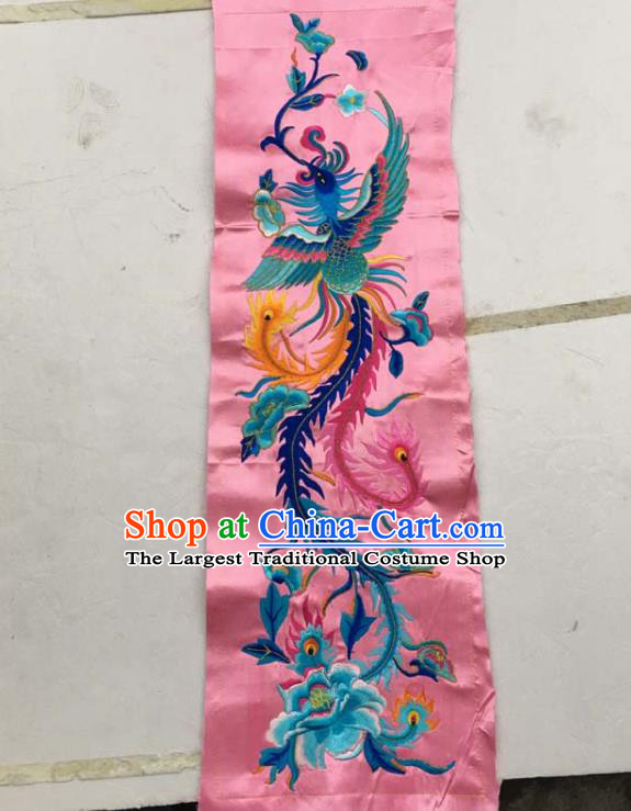 Chinese Traditional Embroidered Phoenix Peony Pink Patch Decoration Embroidery Applique Craft Embroidered Dress Accessories