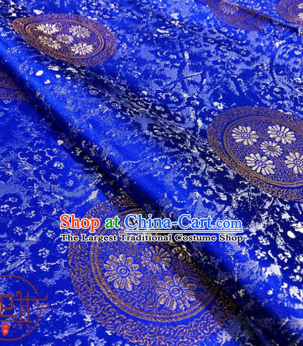 Royalblue Asian Chinese Traditional Chrysanthemum Pattern Design Nanjing Brocade Silk Fabric Tang Suit Tapestry Satin Material