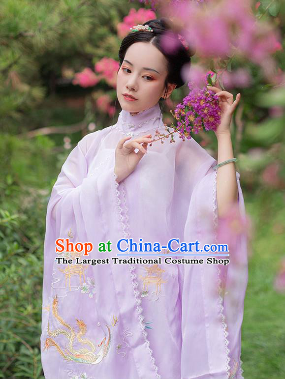 Chinese Ancient Noble Female Hanfu Garment Costumes Ming Dynasty Rich Lady Embroidered Lilac Blouse Sun Top and Skirt Complete Set