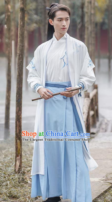 Traditional Chinese Song Dynasty Swordsman Hanfu Apparels Ancient Young Hero Long Vest Shirt and Skirt Historical Costumes Full Set