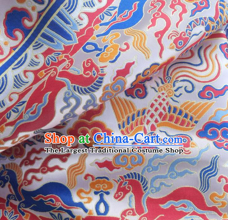 Top Quality Chinese Classical Phoenix Horse Pattern Pink Brocade Material Asian Satin Traditional Curtain Jacquard Cloth Fabric