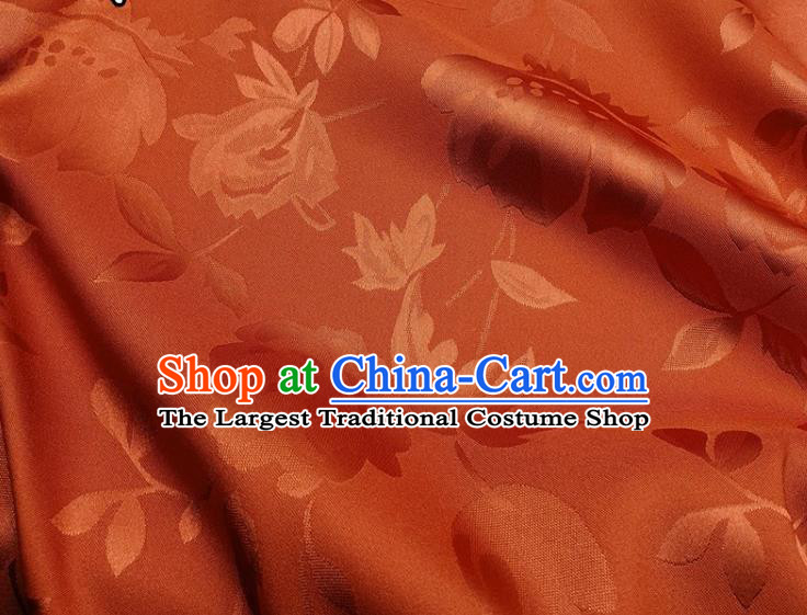 Chinese Traditional Camellia Pattern Design Orange Satin Fabric Silk Material Traditional Asian Hanfu Dress Cloth Tapestry