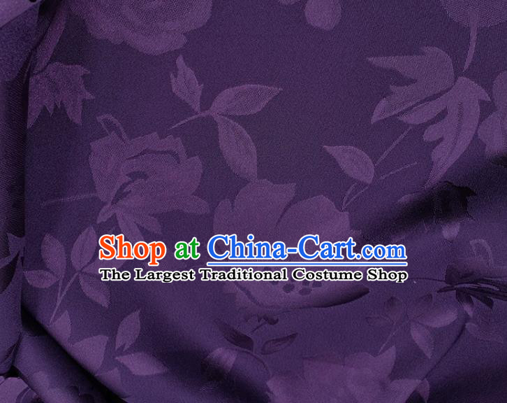 Chinese Traditional Camellia Pattern Design Purple Satin Fabric Silk Material Traditional Asian Hanfu Dress Cloth Tapestry