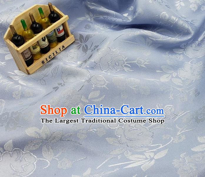 Chinese Traditional Jacquard Hibiscus Pattern Design Light Blue Satin Fabric Traditional Asian Hanfu Dress Cloth Silk Material Tapestry