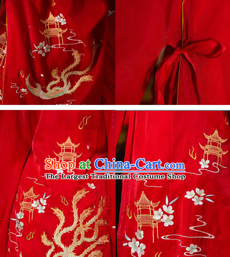 Chinese Ancient Ming Dynasty Wedding Costumes Traditional Noble Lady Hanfu Garment Embroidered Red Long Blouse and Skirt Full Set