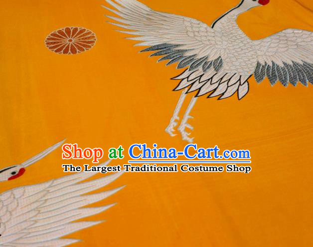 Chinese Classical Crane Pattern Design Golden Brocade Fabric Asian Traditional Tapestry Satin Imperial Material DIY Cheongsam Cloth Damask