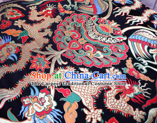 Chinese Classical Fire Dragon Pattern Design Black Brocade Cheongsam Fabric Asian Traditional Tapestry Satin Material DIY Cloth Damask