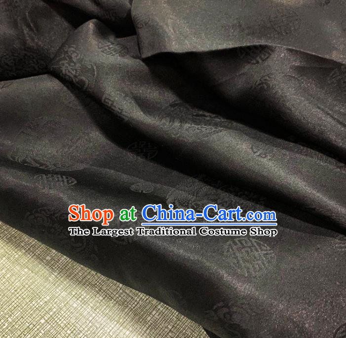 Chinese Traditional Dragon Phoenix Pattern Black Watered Gauze Asian Top Quality Silk Material Cloth Jacquard Fabric