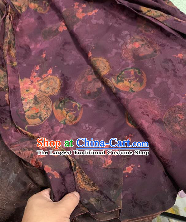 Chinese Traditional Royal Peony Pattern Purple Watered Gauze Asian Top Quality Silk Material Cloth Fabric