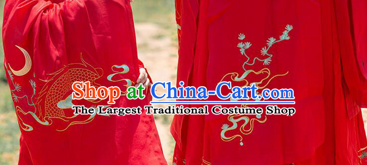 Chinese Ancient Bride Wedding Hanfu Garment Traditional Jin Dynasty Historical Costumes Embroidered Red Cape Blouse and Skirt Full Set