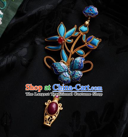 Chinese Classical Cheongsam Cloisonne Butterfly Brooch Traditional Hanfu Accessories Handmade Agate Breastpin for Women