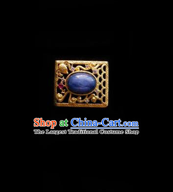 Chinese Classical Cheongsam Blue Stone Brooch Traditional Hanfu Accessories Handmade Breastpin for Women