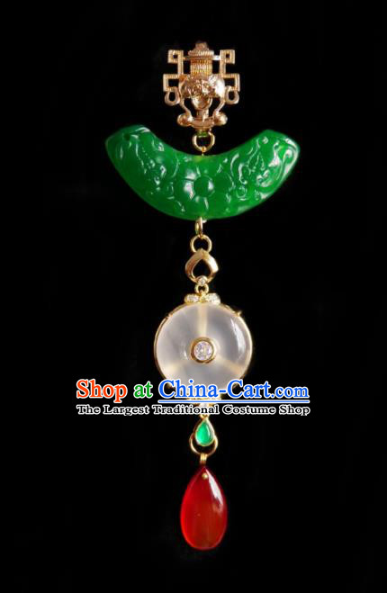 Chinese Classical Cheongsam Brass Brooch Traditional Hanfu Accessories Handmade Jade Breastpin Pendant for Women