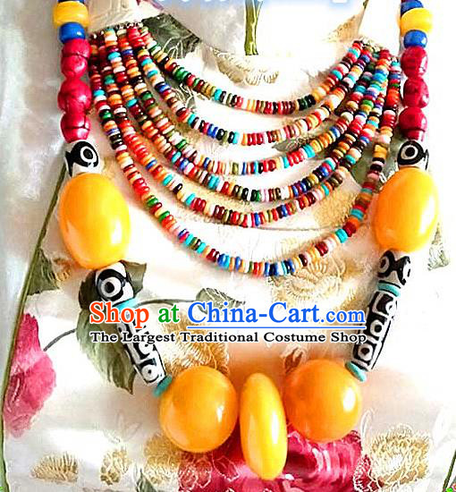 Chinese Handmade Zang Nationality Folk Dance Beads Necklet Decoration Traditional Tibetan Ethnic Retro Necklace Jewelry Accessories for Women