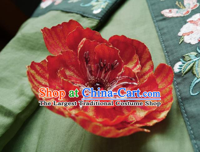 Handmade Chinese Red Silk Flower Hairpins Traditional Hanfu Hair Accessories Ancient Song Dynasty Court Hair Clip for Women