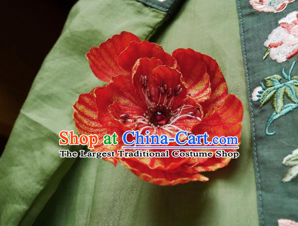 Handmade Chinese Red Silk Flower Hairpins Traditional Hanfu Hair Accessories Ancient Song Dynasty Court Hair Clip for Women