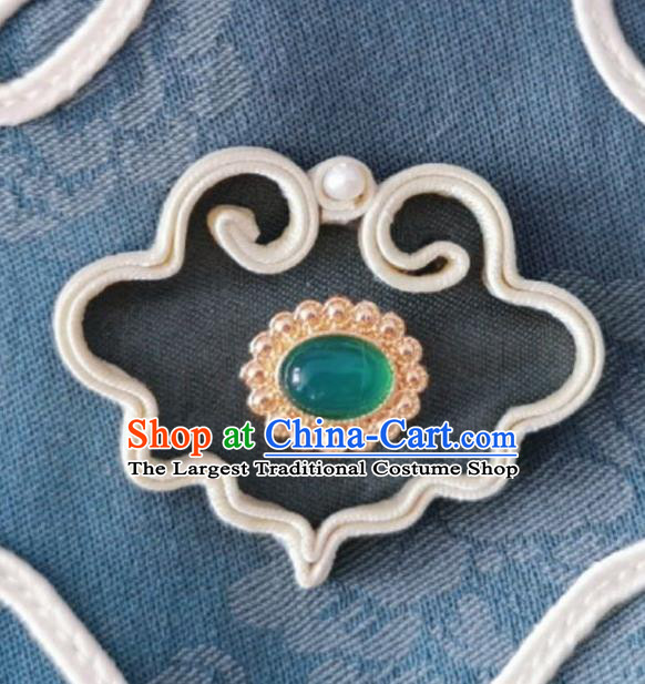 Chinese Classical Chrysoprase Brooch Traditional Hanfu Cheongsam Accessories Handmade Breastpin for Women