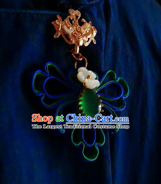 Chinese Classical Blue Silk Butterfly Brooch Traditional Hanfu Cheongsam Accessories Handmade Breastpin Pendant for Women