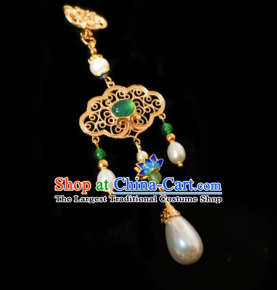 Chinese Classical Chrysoprase Brooch Traditional Hanfu Cheongsam Accessories Handmade Blueing Lotus Breastpin Pendant for Women