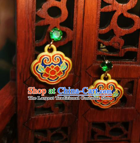 Chinese Handmade Qing Dynasty Cloisonne Lotus Earrings Traditional Hanfu Ear Jewelry Accessories Classical Court Eardrop for Women