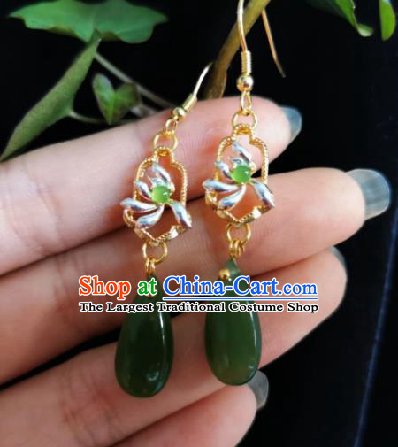 Chinese Handmade Qing Dynasty Orchid Earrings Traditional Hanfu Ear Jewelry Accessories Classical Court Jade Eardrop for Women