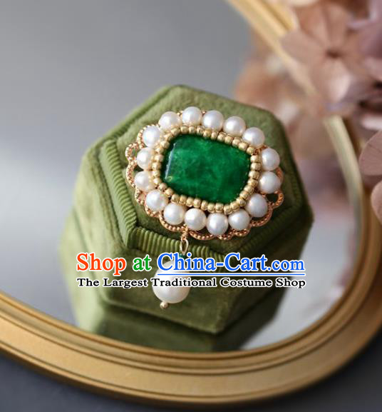 Top Grade Classical Green Stone Brooch Accessories Handmade Cheongsam Pearls Breastpin for Women