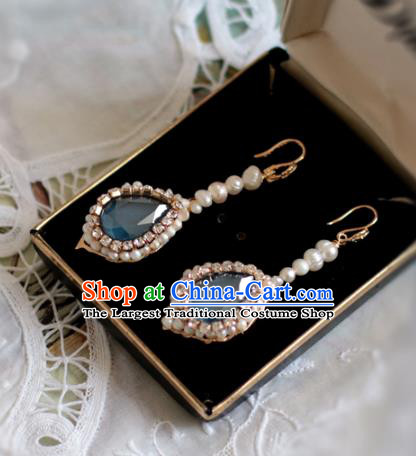 Princess Handmade Pearls Earrings Fashion Jewelry Accessories Classical Crystal Blue Eardrop for Women