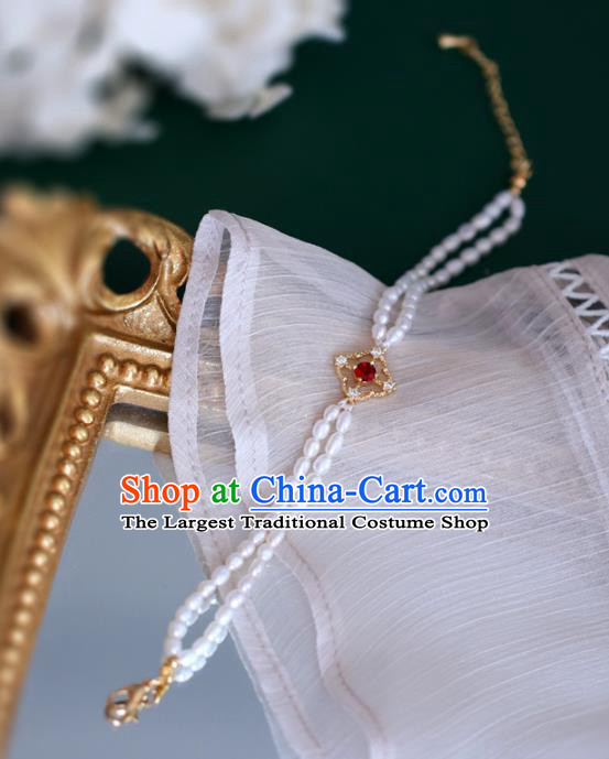 Baroque Handmade Pearls Jewelry Accessories European Novel Design Red Crystal Bracelet for Women