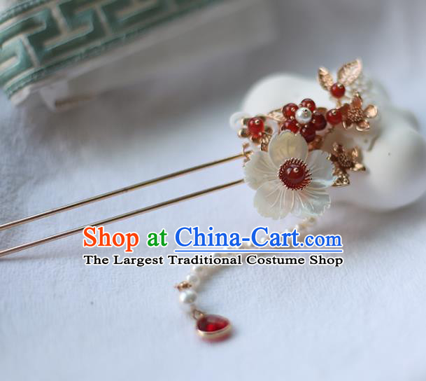 Handmade Chinese Tassel Hair Clip Traditional Classical Hanfu Hair Accessories Ancient Princess Red Plum Hairpins for Women