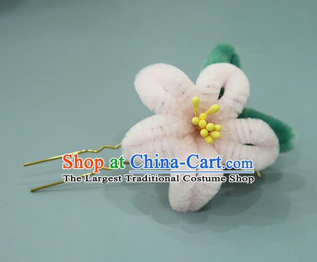 Handmade Chinese Qing Dynasty Pink Velvet Flowers Hairpins Traditional Classical Hair Accessories Ancient Imperial Consort Hair Clip for Women