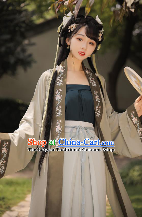 Chinese Traditional Hanfu Garment Ancient Village Girl Historical Costumes Song Dynasty Country Woman BeiZi Strapless and Skirt Complete Set