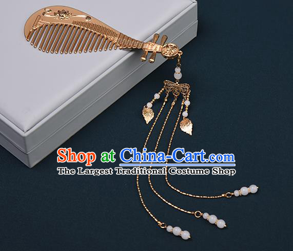 Chinese Traditional Hanfu Tassel Hair Comb Hair Accessories Handmade Tang Dynasty Golden Lute Hairpins for Women