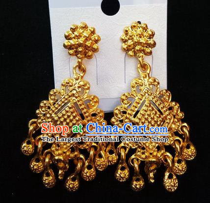 Chinese Dai Nationality Golden Earrings Traditional Ethnic Folk Dance Ear Accessories for Women