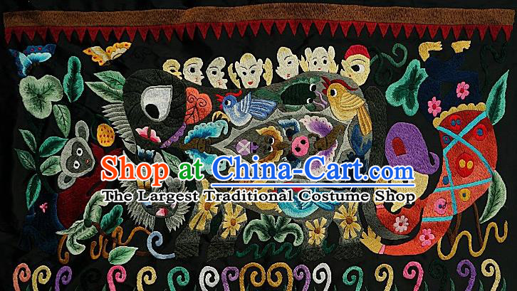 Chinese Traditional Embroidered Elephant Monkey Fabric Patches Handmade Embroidery Craft Miao Ethnic Embroidering Applique Accessories