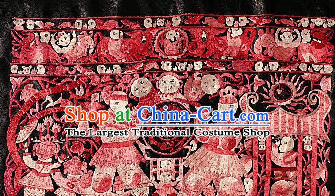 Chinese Traditional Embroidered Red Fabric Patches Handmade Embroidery Craft Embroidering Character Applique Miao Ethnic Accessories