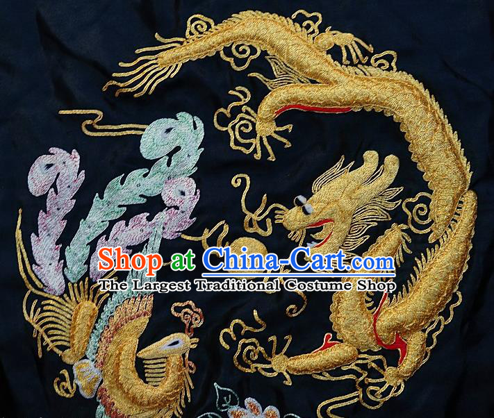 Chinese Traditional Embroidered Dragon Blue Phoenix Fabric Patches Handmade Embroidery Craft Embroidering Applique Decorative Picture Accessories