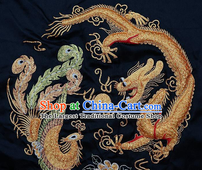 Chinese Traditional Embroidered Golden Dragon Phoenix Fabric Patches Handmade Embroidery Craft Embroidering Applique Decorative Picture Accessories