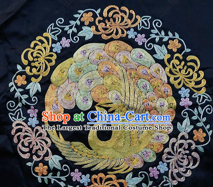 Chinese Traditional Embroidered Colorful Phoenix Chrysanthemum Fabric Patches Handmade Embroidery Craft Embroidering Silk Decorative Accessories