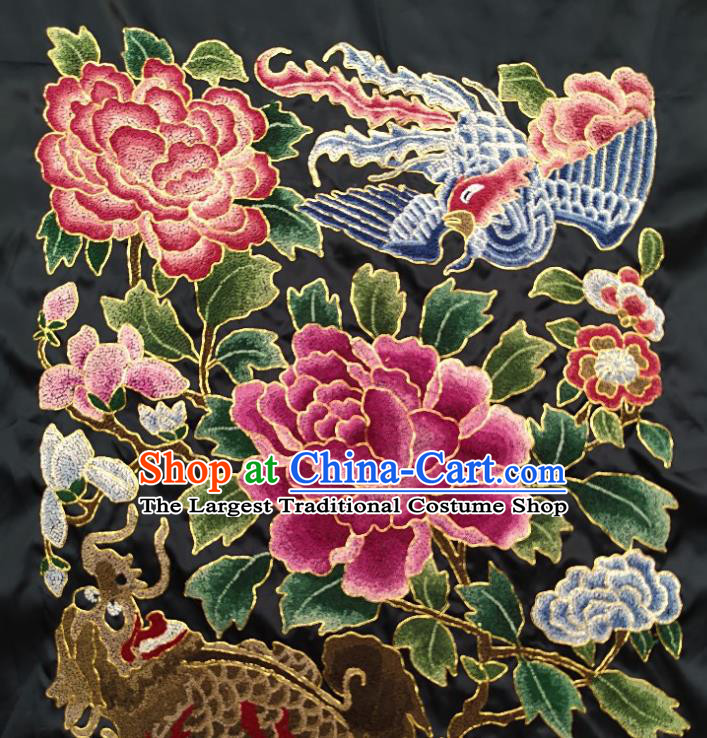 Traditional Chinese Embroidered Dragon Phoenix Fabric Patches Handmade Embroidery Craft Accessories Embroidering Fuchsia Peony Applique