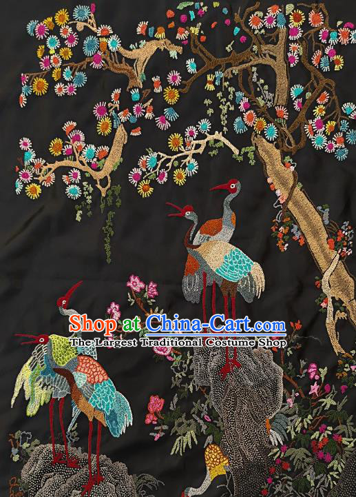 Chinese Traditional Embroidered Blue Cranes Pine Fabric Patches Handmade Embroidery Craft Embroidering Silk Applique Accessories