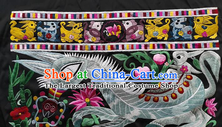 Chinese Traditional Embroidered Grey Horse Monkey Fabric Patches Handmade Embroidery Craft Miao Ethnic Accessories Embroidering Applique