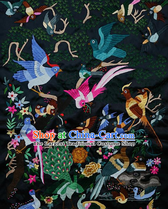 Chinese Traditional Embroidered Peacock Rosy Birds Fabric Patches Handmade Embroidery Craft Embroidering Silk Decorative Painting