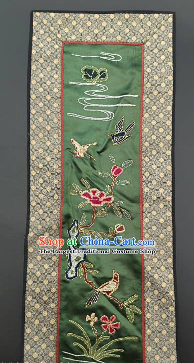Chinese Traditional Embroidered Butterfly Orchid Picture Handmade Embroidery Craft Embroidering Green Silk Decorative Painting