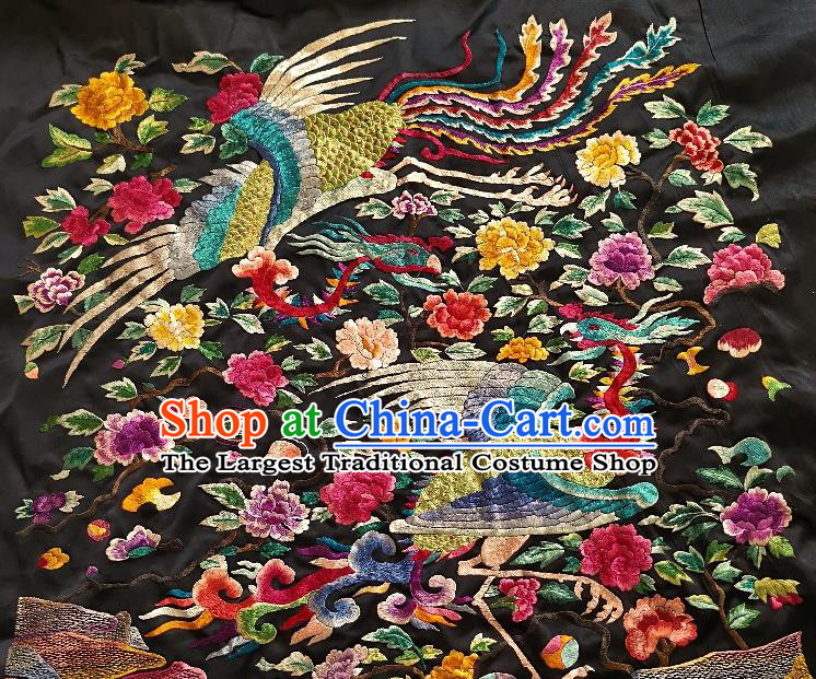Chinese Traditional Embroidered Yellow Phoenix Peony Fabric Patches Handmade Embroidery Craft Embroidering Silk Applique