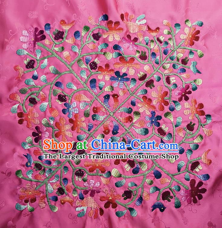 Traditional Chinese Embroidered Flowers Fabric Patches Handmade Embroidery Craft Accessories Embroidering Rosy Silk Cushion Applique