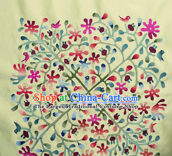 Traditional Chinese Embroidered Flowers Fabric Patches Handmade Embroidery Craft Accessories Embroidering Yellow Silk Cushion Applique