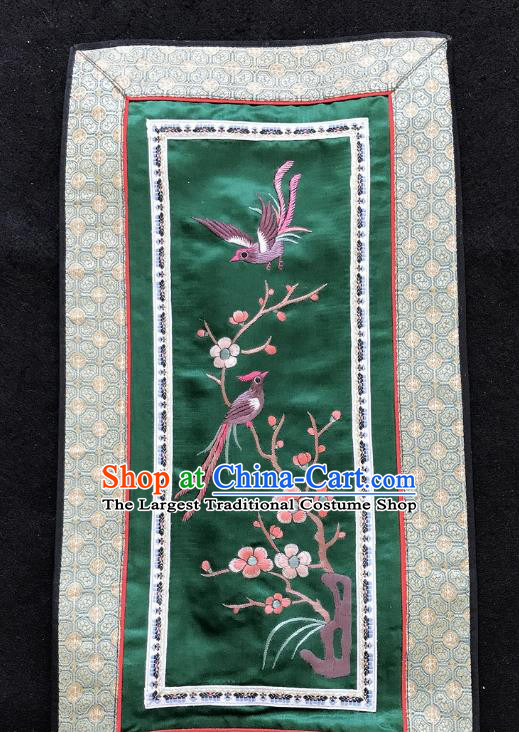 Chinese National Embroidered Plum Blossom Bird Paintings Traditional Handmade Embroidery Decorative Green Silk Picture Craft